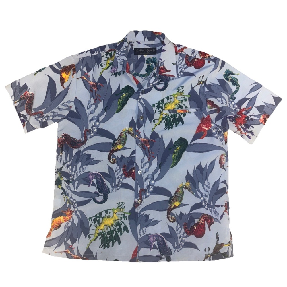 Via Ripatti Designs All Over Print Tropical Hawaiian Shirt VTG Sz Med Seahorses